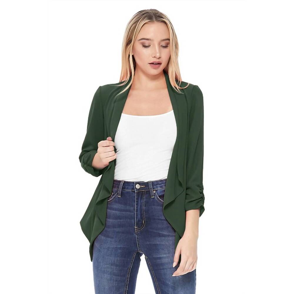NEW MOA open front waist length blazer in hunter green